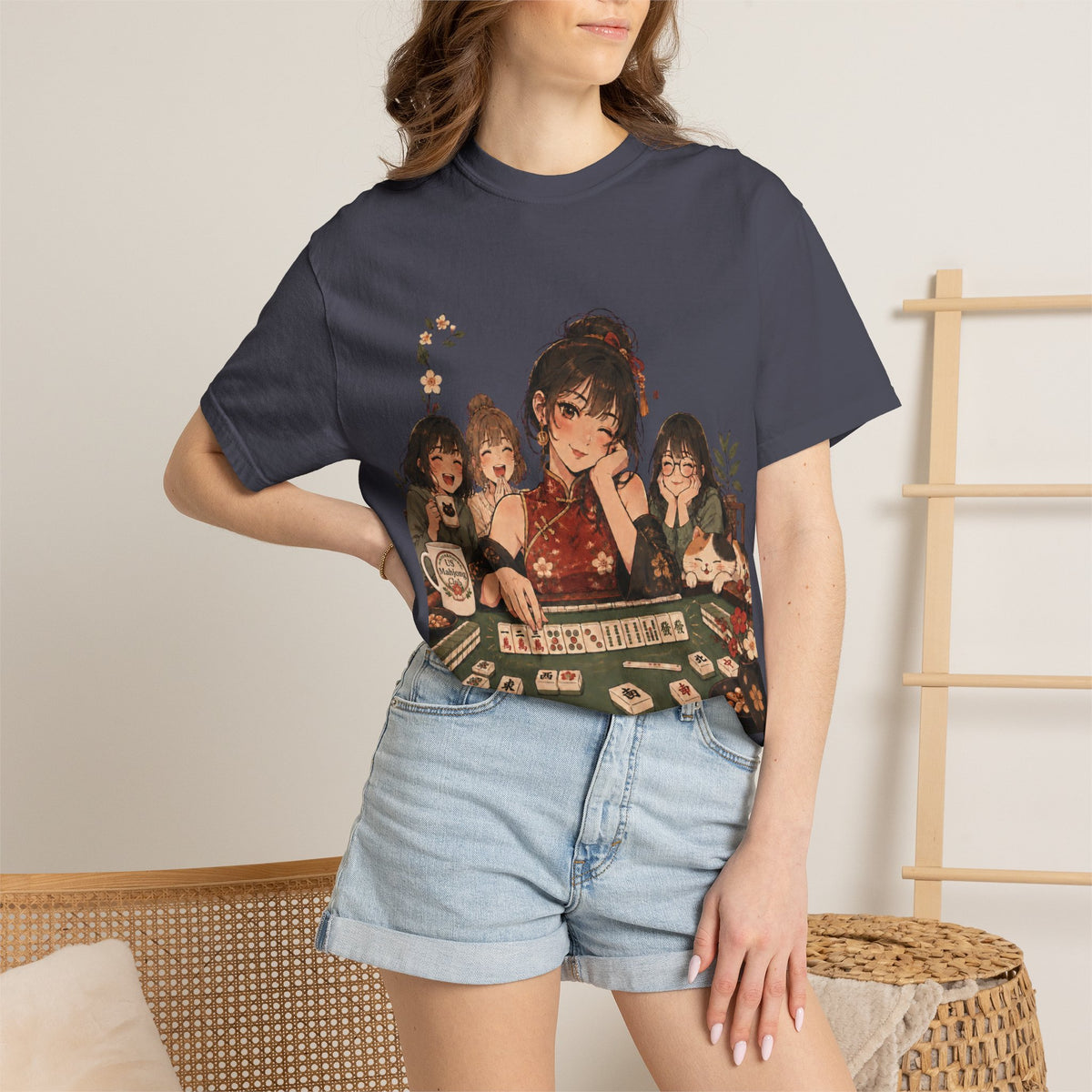 Retro Anime Mahjong Girls Graphic T-Shirt